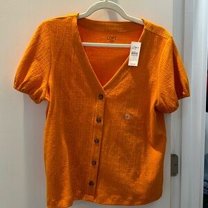 New- Medium, Orange, Short Sleeve, Button Blouse